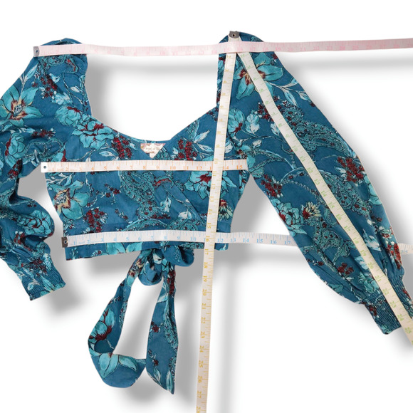 NWT Band of the Free Sybille Floral Crossover Crop Top Sz. XS [2] Deep Teal - Picture 9 of 10